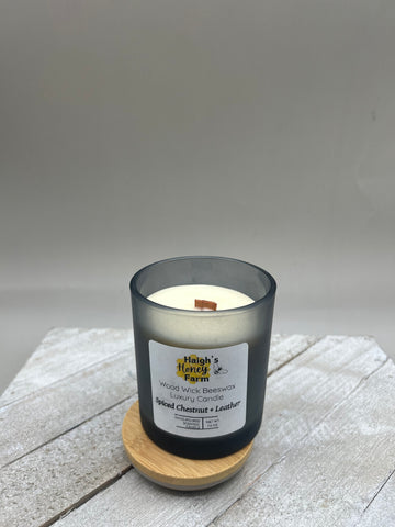 Spiced Chestnut + Leather Woodwick 7.6 oz Candle Jar